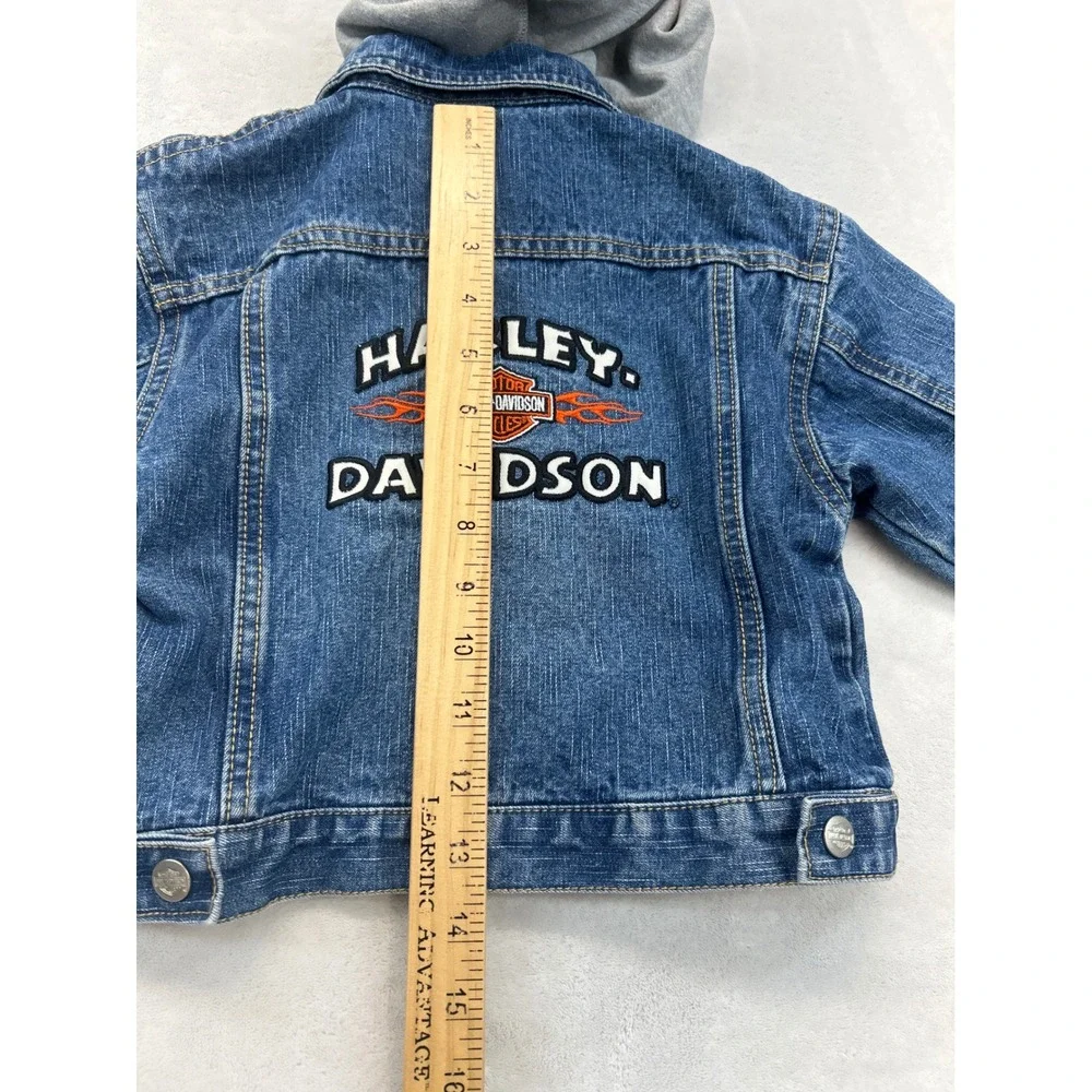 Harley-Davidson Denim Jacket Kids 2T Blue Layered Hoodie Embroidered Biker‎ Logo